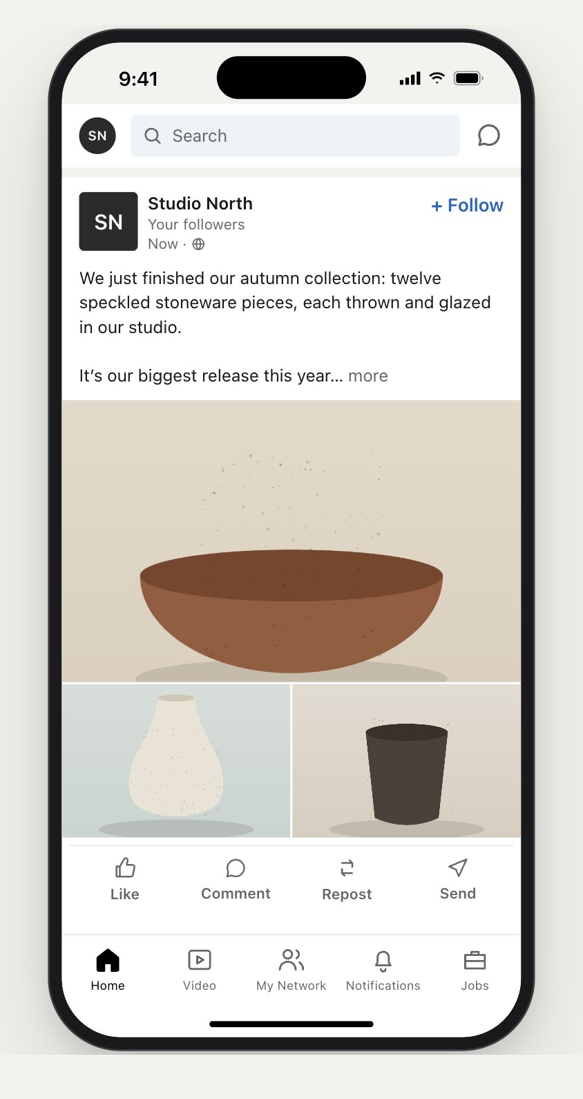 LinkedIn, with its own caption preview